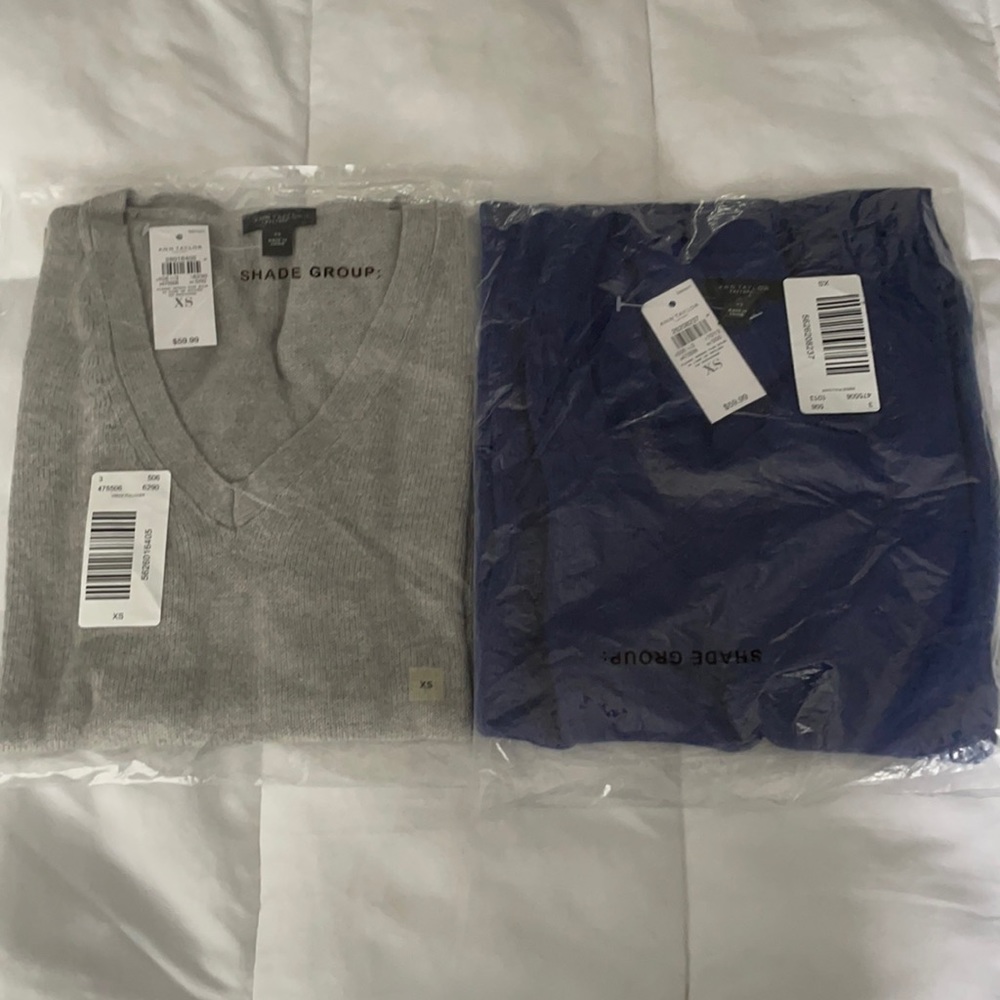 New Ann Taylor V-neck sweaters (colbalt blue/gray)